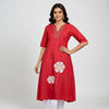 Red Cotton Floral Embroidered Co-Ords Set For Women