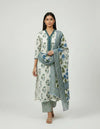 Off White Cotton And Rayon Block Print Kurta Set With Dupatta For Women