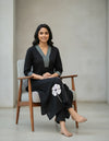 Black Cotton Floral Print Co-Ord Set For Women