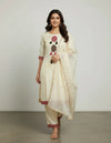Cream Cotton And Rayon Embroidered Kurta Set With Dupatta For Women