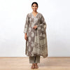 Grey Cotton And Rayon Block Print Kurta Set With Dupatta For Women