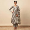 Grey Cotton And Rayon Block Print Kurta Set With Dupatta For Women