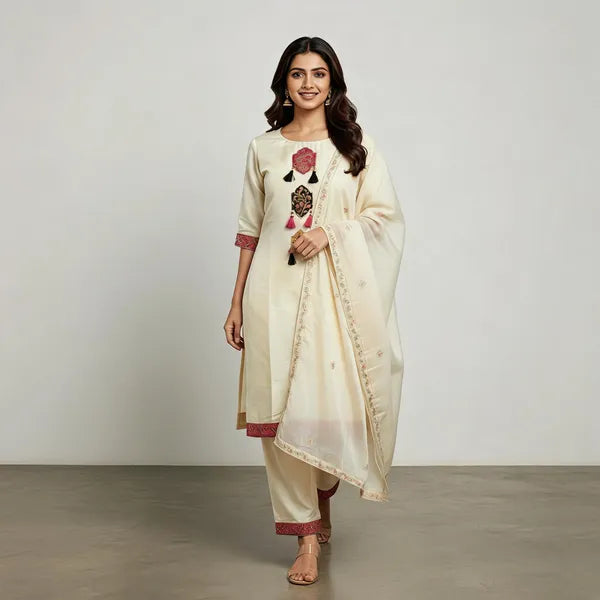 Cotton And Rayon Embroidered Kurta Set With Dupatta For Women (Pack Of 2)