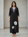 Black Cotton Floral Print Co-Ord Set For Women