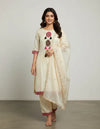 Cream Cotton And Rayon Embroidered Kurta Set With Dupatta For Women