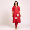Red Cotton Floral Embroidered Co-Ords Set For Women