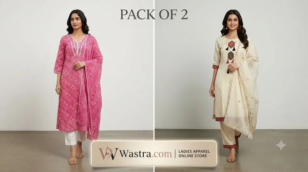 Cotton And Rayon Embroidered Kurta Set With Dupatta For Women ( Pack Of 2 )