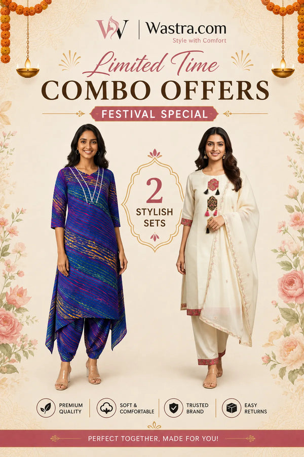Cotton And Rayon Embroidered Kurta Set With Dupatta For Women (Pack Of 2)