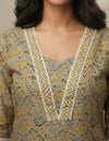 Yellow Cotton Straight Floral Embroidered Cord Set For Women