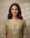 Yellow Cotton Straight Floral Embroidered Cord Set For Women