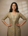 Yellow Cotton Straight Floral Embroidered Cord Set For Women