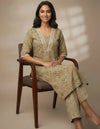 Yellow Cotton Straight Floral Embroidered Cord Set For Women